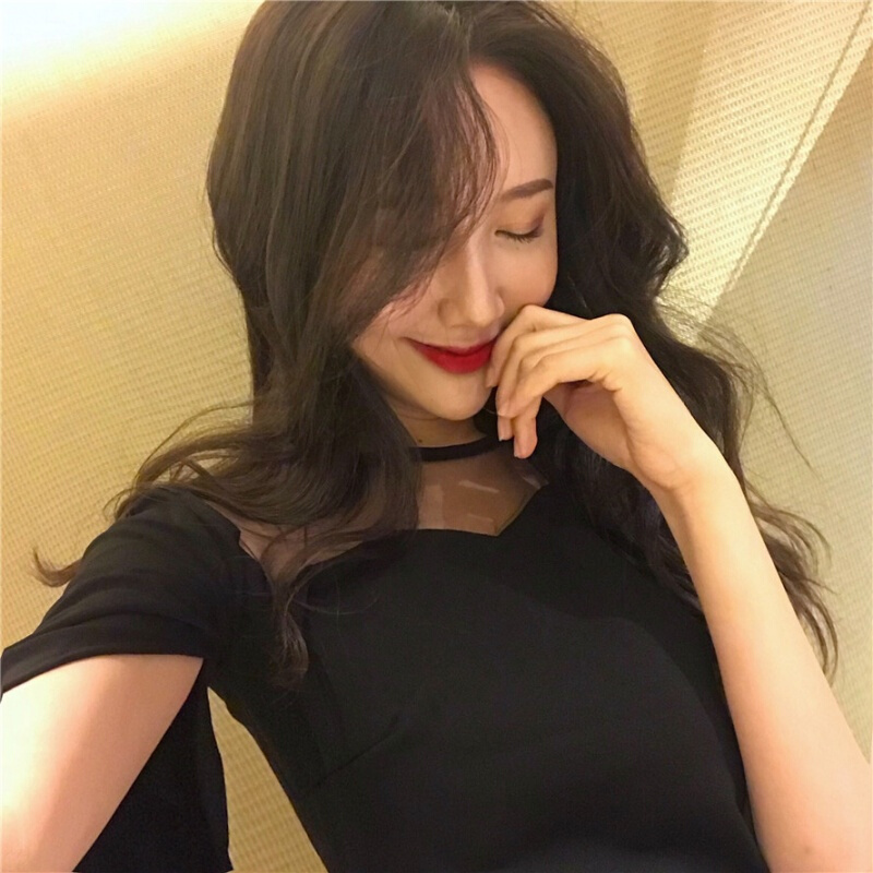春夏新款透视网纱斗篷连衣裙性感夜店女装赫本小黑裙中长款裙子 黑色网纱裙 均码