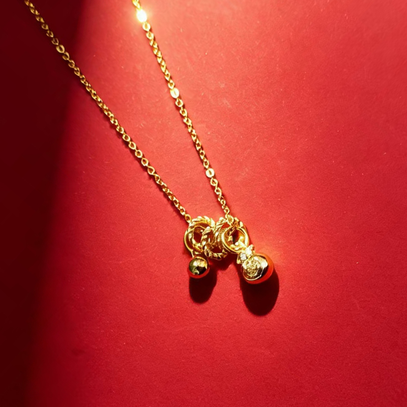 北京黄金 足银 999 镶石胖福串圈套链 国风招财银项链高清大图