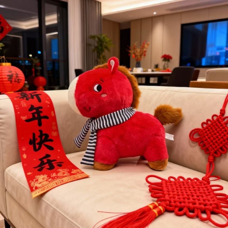 智美环球 马年吉祥物公仔小马毛绒玩具 2只装-[鸿运当头]小红马(含围巾)-小号约22cm高清大图