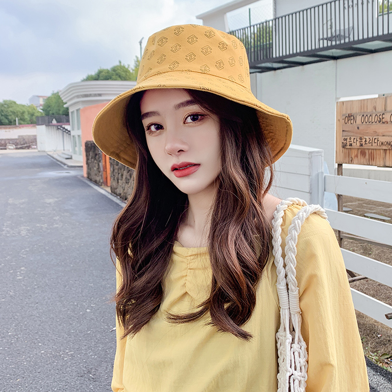 艾洵依渔夫帽女潮牌字母显脸小日系大沿网红韩版旅游户外帽子双面戴盆帽