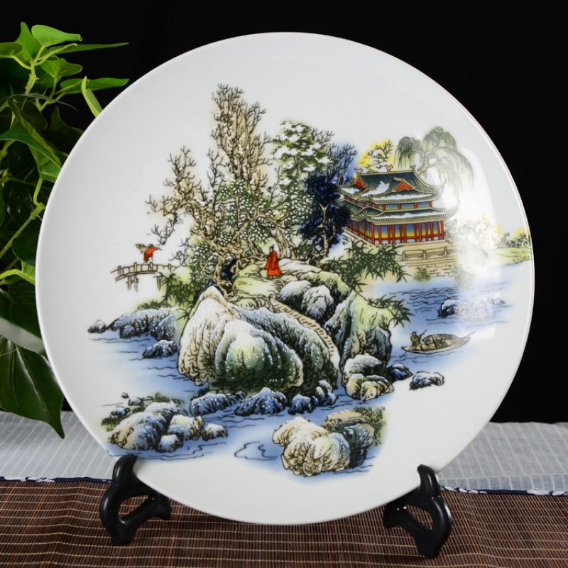 景德镇陶瓷器 瓷盘摆件中式花鸟装饰盘子挂盘 家居客厅工艺品摆设 三维工匠 貂蝉拜月+非常高清大图