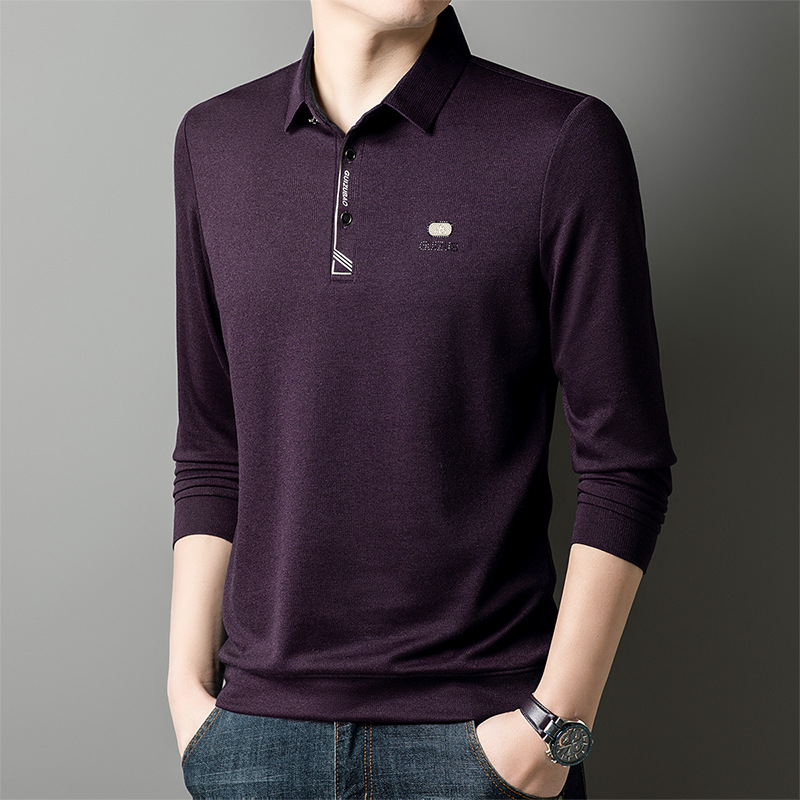 啄木鸟2025春季新款中年爸爸时尚商务休闲长袖打底上衣男士Polo衫高清大图