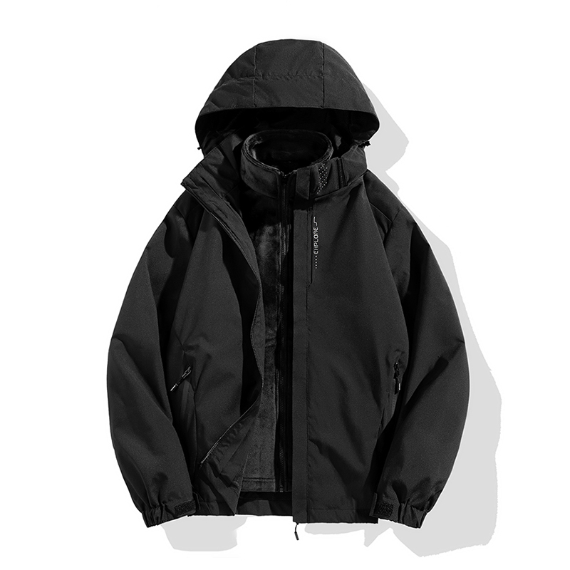 啄木鸟春秋可拆卸三合一冲锋衣外套男士冬季新款加绒加厚黑色夹套高清大图