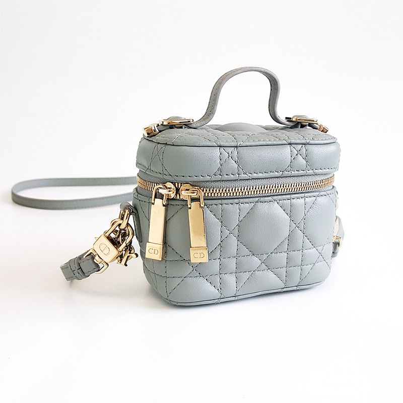 女士灰蓝色超迷你vanity单肩斜挎包化妆包 迪奥超迷你小方包 迪奥化妆