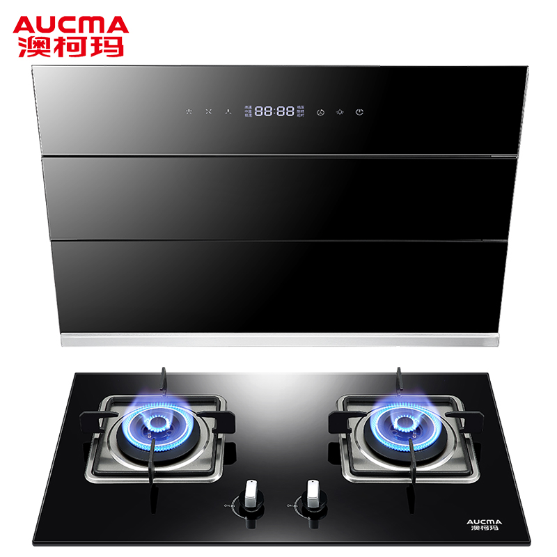 澳柯玛(AUCMA)触控式抽油烟机燃气灶煤气灶烟灶套餐MJ717+3D13B侧吸式 19立方液化气高清大图