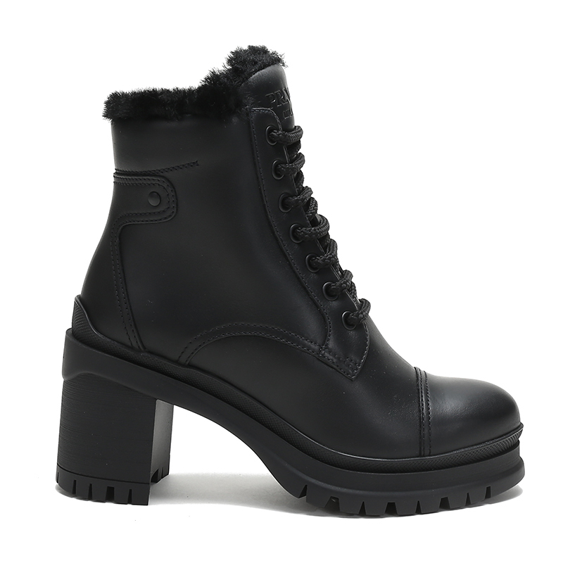 prada普拉达女士牛皮加毛保暖高跟短靴1t584l3kk9