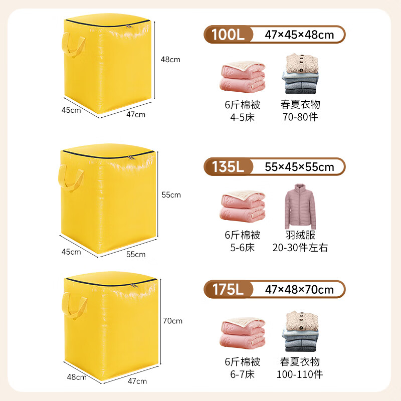 百草园搬家打包袋快递中转袋被子羽绒服收纳袋加厚拉链袋大容量编织袋子 135L高清大图
