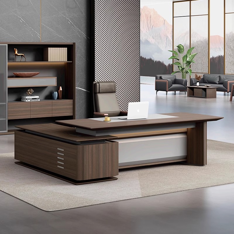 质凡 轻奢单人大气班台经理桌文件柜组合高清大图