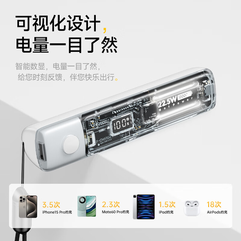 W&P 新国标3C认证迷你便携自带线能量棒充电宝 SP010-C白高清大图