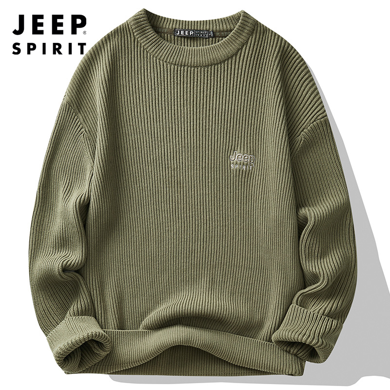 JEEP SPIRIT吉普秋冬季新款毛衣针织衫男圆领套头打底衫毛衣宽松弹力潮流上衣高清大图