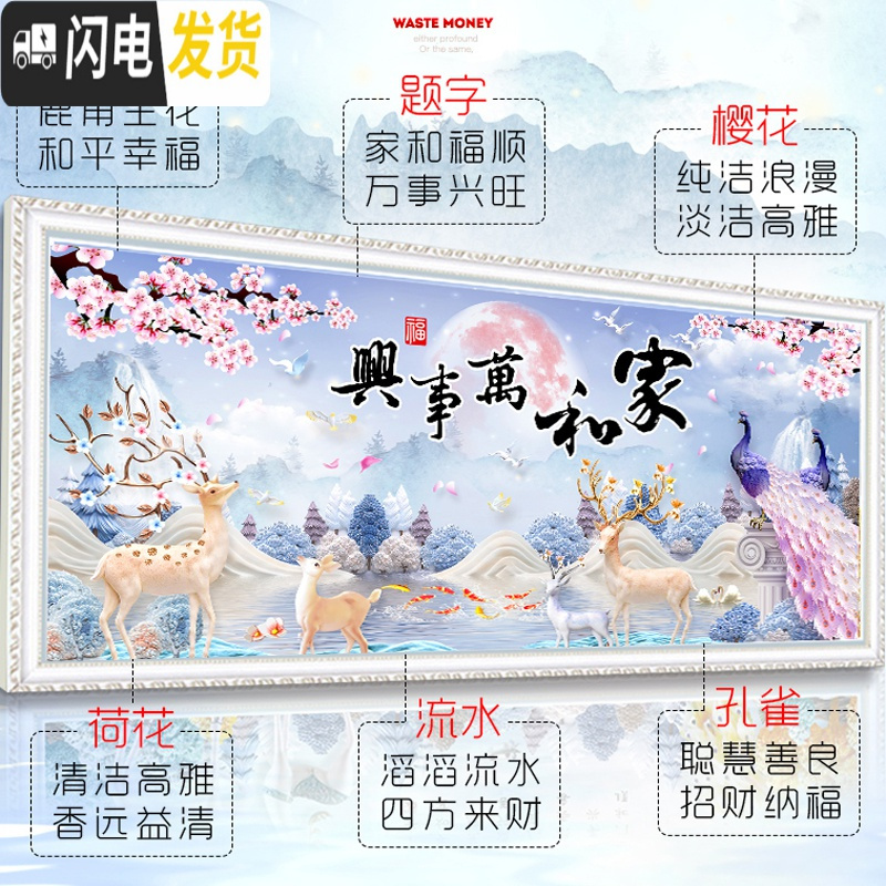 三维工匠2019新款钻石画十字绣家和万事兴孔雀2018钻石绣 150*60厘米[异形钻+炫彩钻][满钻全粘][送9钻笔]高清大图