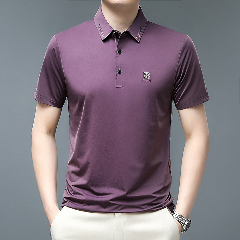 夏季新款短袖t恤男韩版翻领polo衫简约休闲宽松中年男装纯色T高清大图