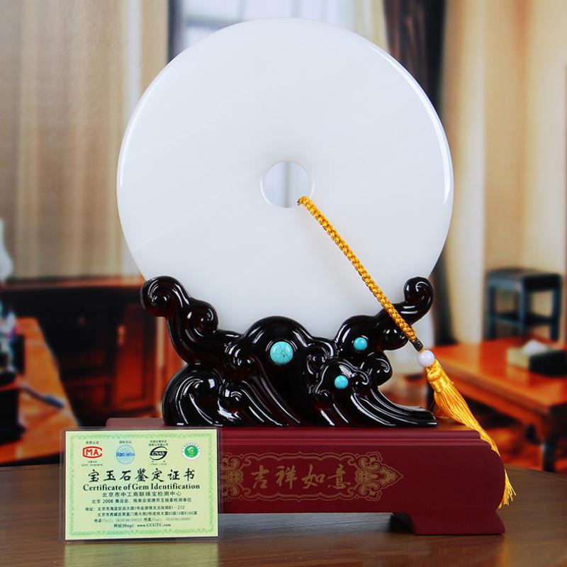 美帮汇平安扣摆件玉石大号青玉石客厅玄关酒柜装饰乔迁新居办公室内摆设高清大图