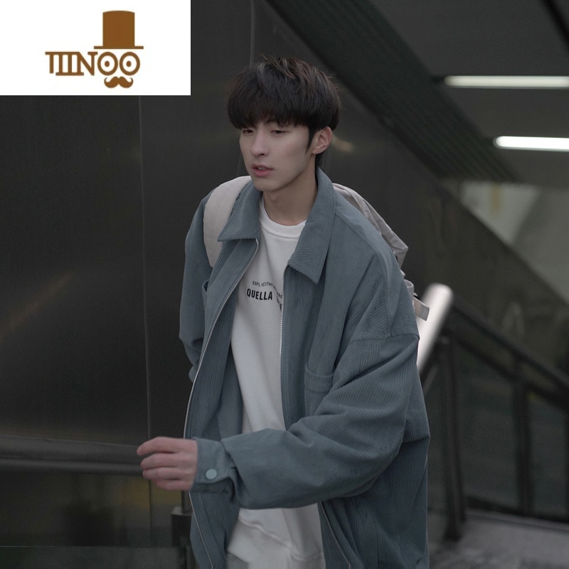 YANXUE秋装男士夹克韩版纯色翻领口袋设计外套休闲潮bf风衣服高清大图