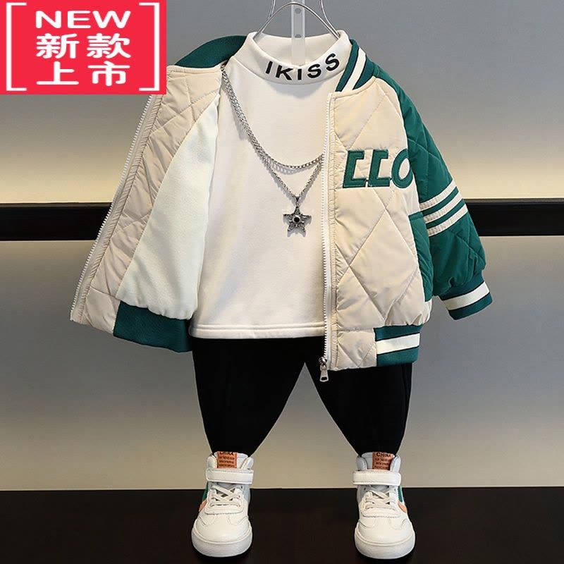 可莉允男童冬装加绒外套棒球服2022新款儿童加厚上衣宝宝秋冬炸街棉衣潮棉服图片