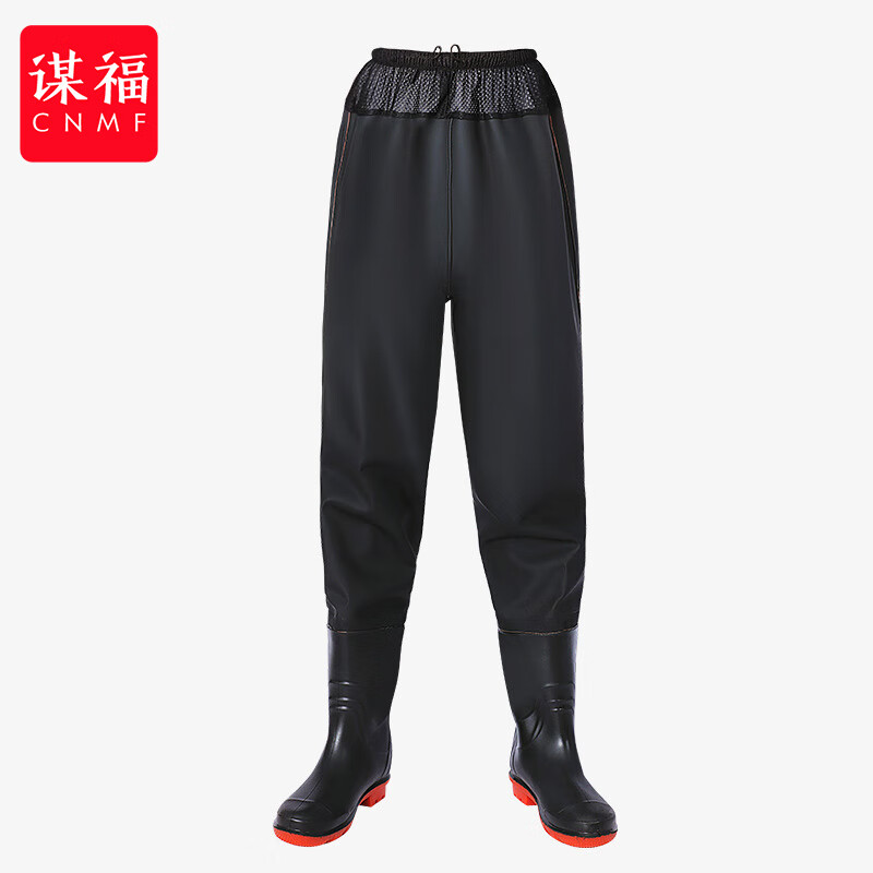谋福 下水裤齐腰皮叉加厚雨裤 防水涉水服 65丝 齐腰黑色(36码)