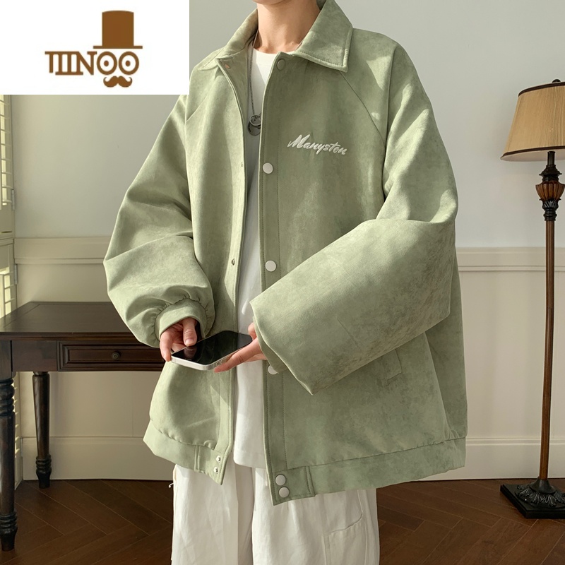 YANXU牛油果绿翻领外套男情侣感痞帅潮流潮牌美式复古港风chic高清大图