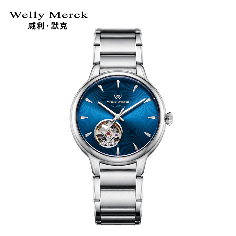 welly merck威利默克女生手表女时尚防水女士新款自动机械正品品牌女表镂空腕表WM036L