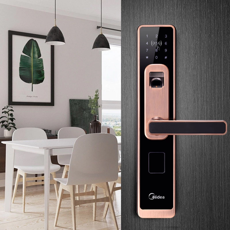 美的（Midea）智能门锁MOLK-LA014 APP电子锁 家用指纹锁 密码锁 语音 手机指纹密码门卡钥匙开门（左开高清大图