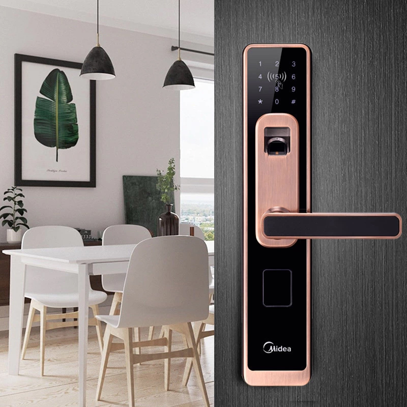 美的（Midea）智能门锁MOLK-LA014 APP电子锁 家用指纹锁 密码锁 语音 手机指纹密码门卡钥匙开门（左开