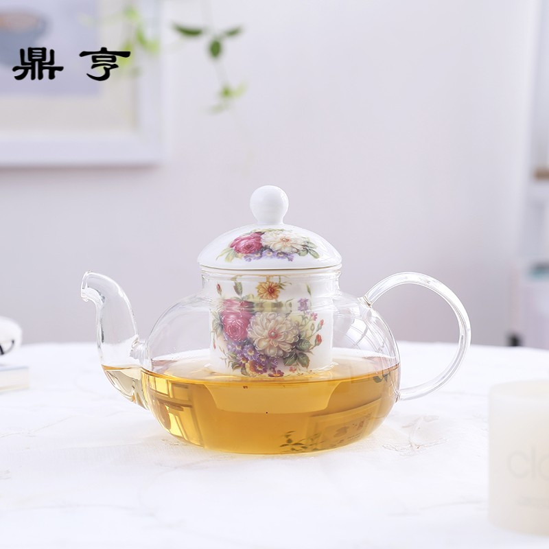 鼎亨陶瓷花茶茶具套装过滤蜡烛加热花茶壶下午茶茶具泡水果茶茶壶