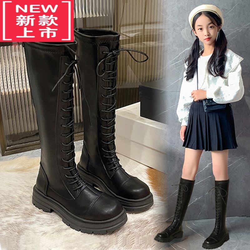可莉允女童靴子儿童长靴2022秋冬季马丁靴大童单靴加绒棉靴学生长筒靴潮图片