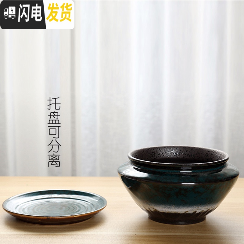 三维工匠花盆陶瓷大号带托盘创意兰花绿萝盆栽室内多肉花盆大口径 YFC-15+托盘+假山 大花盆容器高清大图