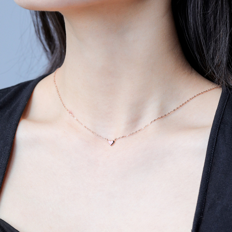周大生18k金心形项链女au750玫瑰金珐琅浪漫爱心套链锁骨链
