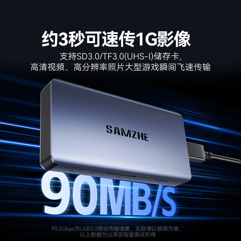 山泽USB3.0五合一多功能读卡器 SD/TF/CF/MS/M2多卡多读 适用手机/相机/平板/行车记录仪/监控储存卡高清大图