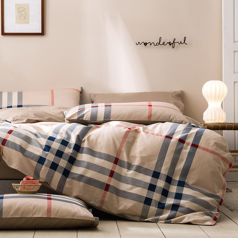 维科家纺vekensn596全棉条纹格子双人三件套纯棉双人床三件套图案可选