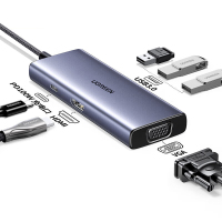 绿联Type-C扩展坞USB-C拓展坞HDMI/VGA转换器转接头分线器 25037 六合一