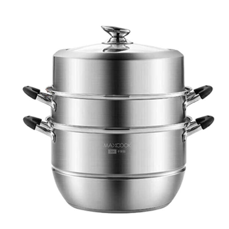 美厨蒸锅不锈钢32cm三层蒸锅硅胶防烫手柄蒸锅MCZ0576