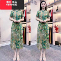 YIBUSHENG2024季新款中年女改良旗袍裙子妈妈装气质显瘦碎花连衣花 5XL150-165斤 绿色