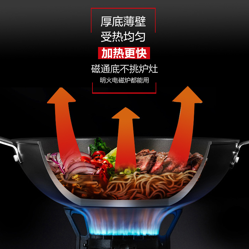 爱仕达 炒锅 32CM铁锅锈不了无涂层旋风炒菜锅可立盖煤燃气明火电磁炉通用铸铁炒锅CF32Z1WG