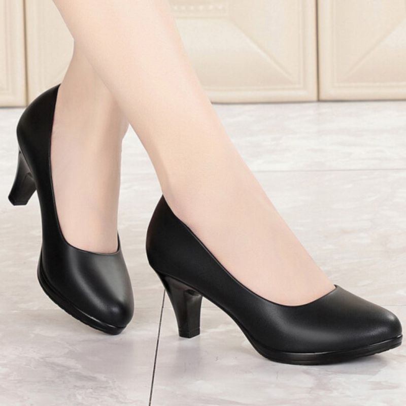 youngor 黑色中跟皮鞋 高跟职业正装鞋 女式工作鞋 7cm高跟 黑色 可