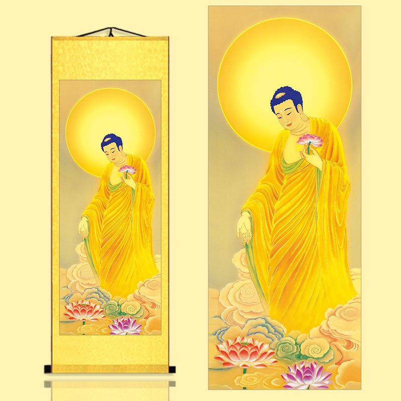 家菱装饰用品 礼品国画佛像西方三圣画像丝绸卷轴挂画供奉阿弥陀佛神像佛教道场开光家菱单幅请备注款号70 185cm黄色 底 默认 价格图片品牌报价 苏宁易购家菱生活日用旗舰店