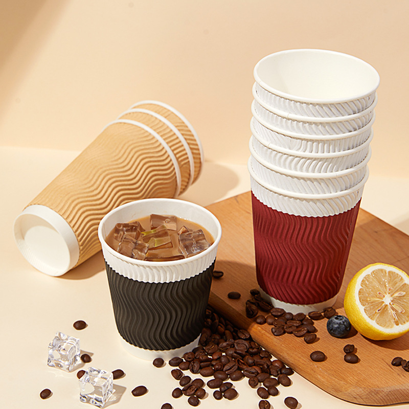 小窝厘 一次性咖啡杯奶茶纸杯水杯三层加厚防烫瓦楞热饮杯红色12oz/400ml 500只/箱高清大图