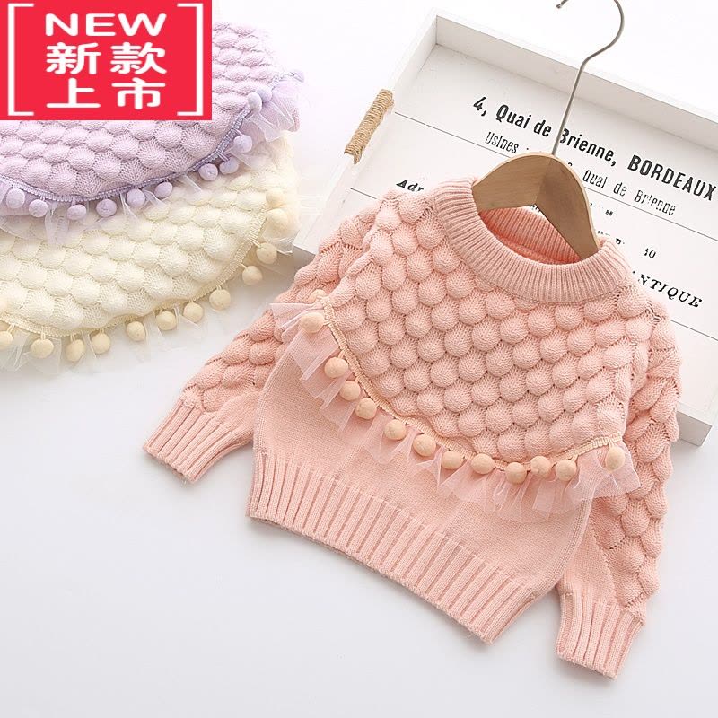 可莉允女童毛衣秋冬加绒加厚洋气宽松针织衫套头宝宝毛衫1-5岁公主蕾丝4图片