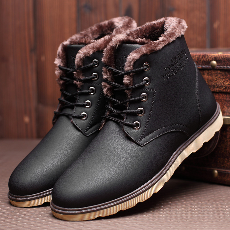 男士马丁靴中高帮户外复古沙漠男鞋冬季加绒雪地靴保暖棉短靴