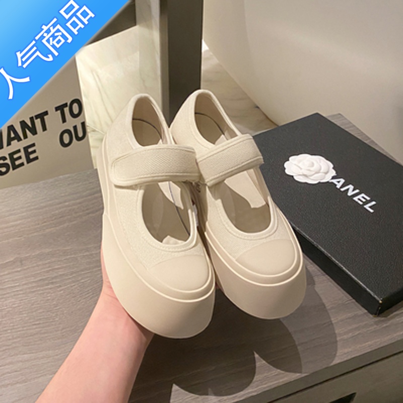 SUNTEK赵露思同款法式玛丽珍大头帆布女鞋子2023年春厚底小白护士鞋高清大图