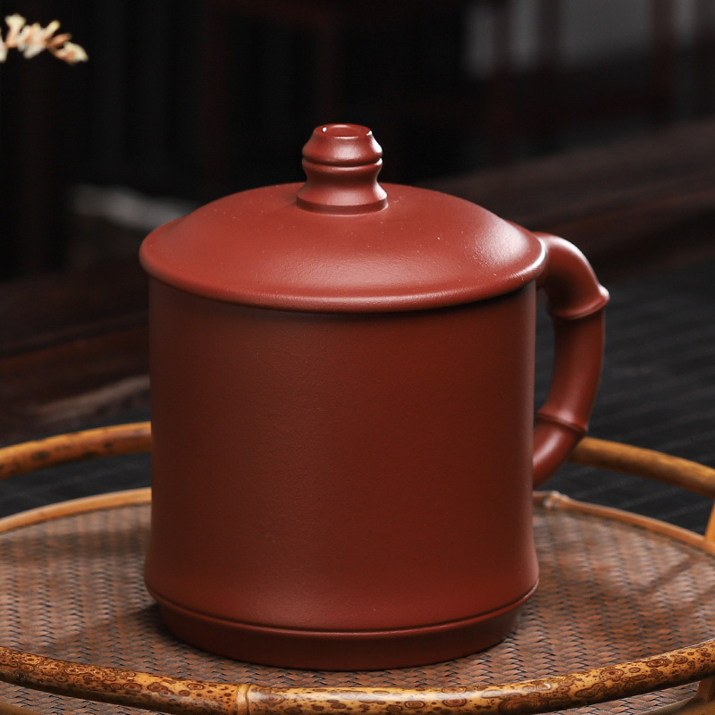 常生源 茶杯紫砂杯茶具盖杯 宜兴紫砂手工大红袍泥尚谦500ml