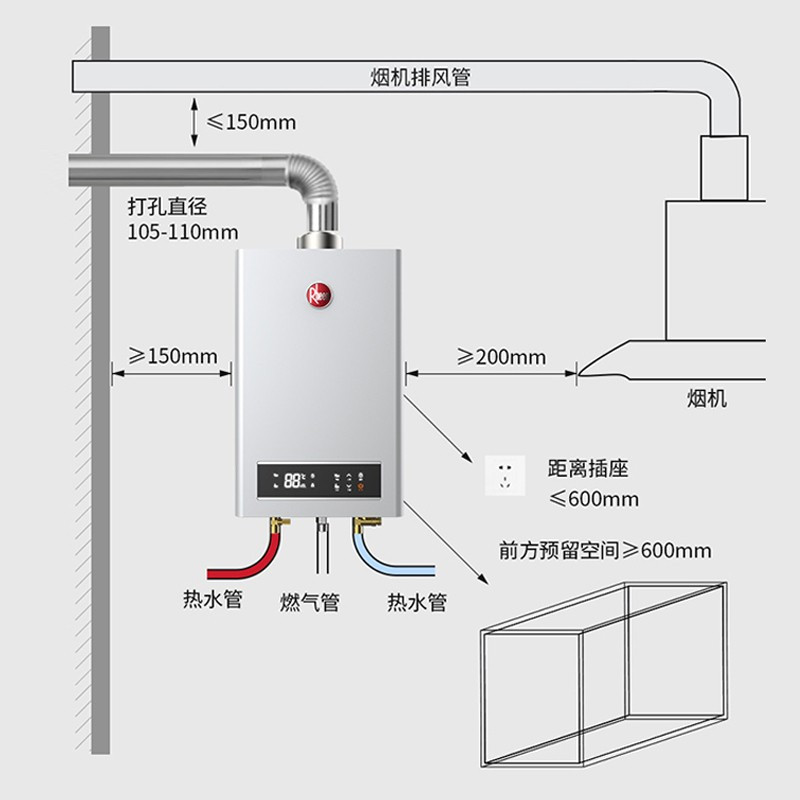 rheem/瑞美燃气热水器家用天然气智能恒温强制平衡型13升洗澡 超低温