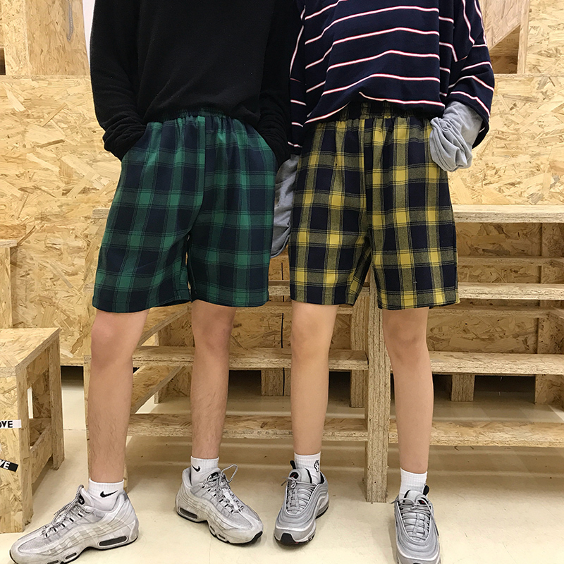 2018夏装情侣装短裤休闲裤大码格子裤五分裤男女夏天潮牌裤子BF风