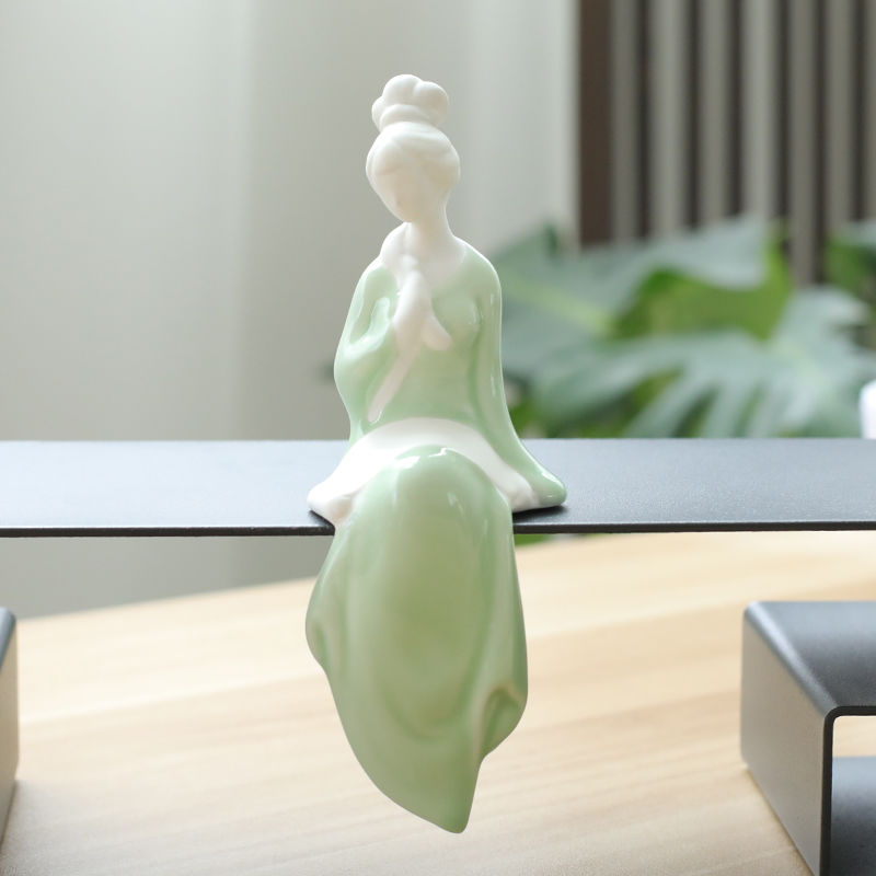 陶瓷工艺品美女摆件琴棋书画休闲侍女摆件精致客厅茶桌房间装饰品 三维工匠 画高清大图