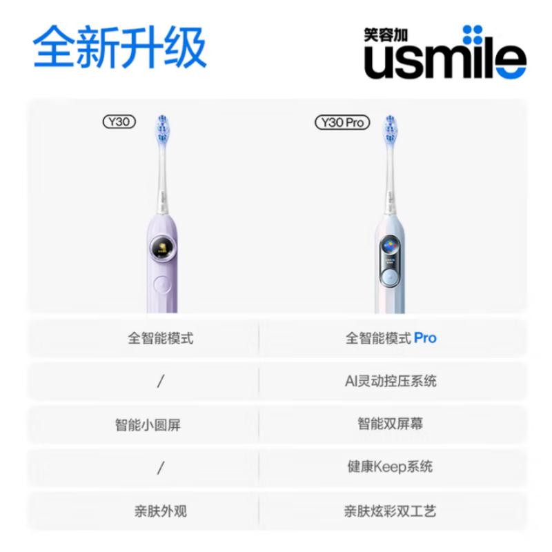 usmile笑容加 Y30 PRO声波电动牙刷 (幻蝶粉)高清大图