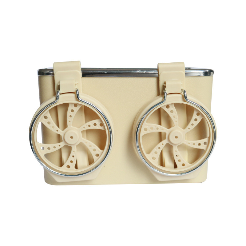 谋福 车载纸巾盒多功能汽车抽纸盒储物水杯架创意扶手箱 米白色双杯可以拆卸折叠带绑带