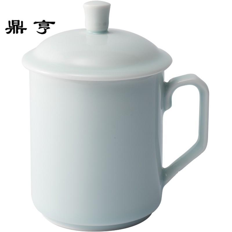 鼎亨茶杯陶瓷大号中式办公室水杯带盖会议室泡茶杯简约家用马克杯