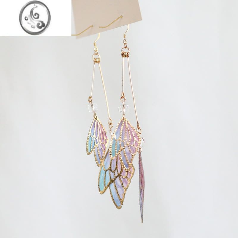 JiMi原创 金边镂空渐变布翅膀蝴蝶耳环耳夹 梦幻仙气仙女古风耳饰图片