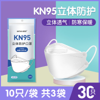 kn95口罩3d立体kn95防护用品韩国柳叶型鱼嘴 白色30只非独立装