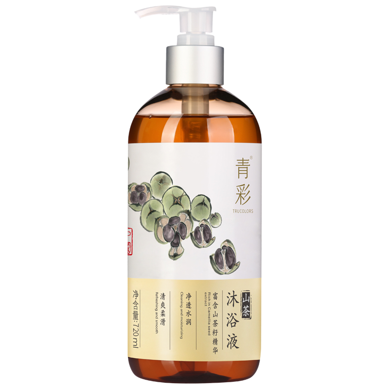 青彩山茶弱酸性沐浴露清洁配方滋润嫩滑沐浴露家庭装大容量高清大图